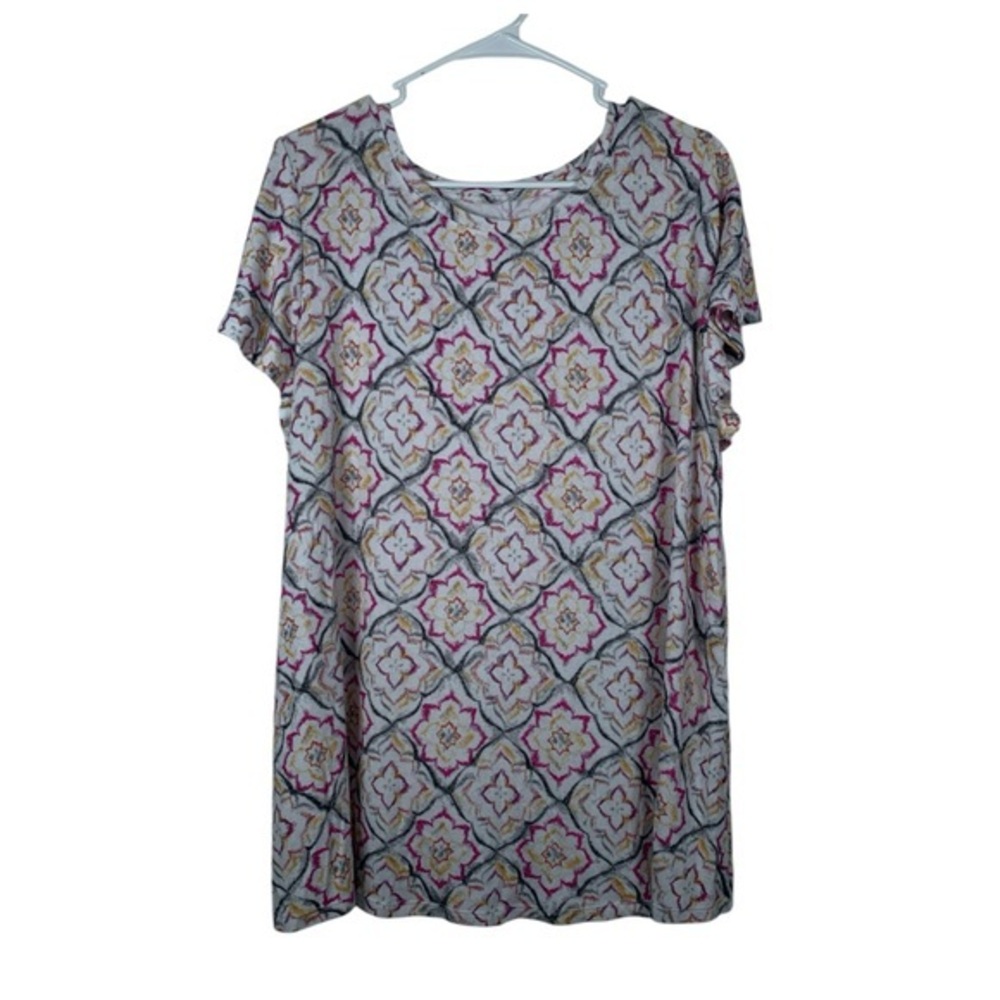 Lane Bryant Medallion White Swing Soft Tunic Blouse Size 14/16 EUC #0795